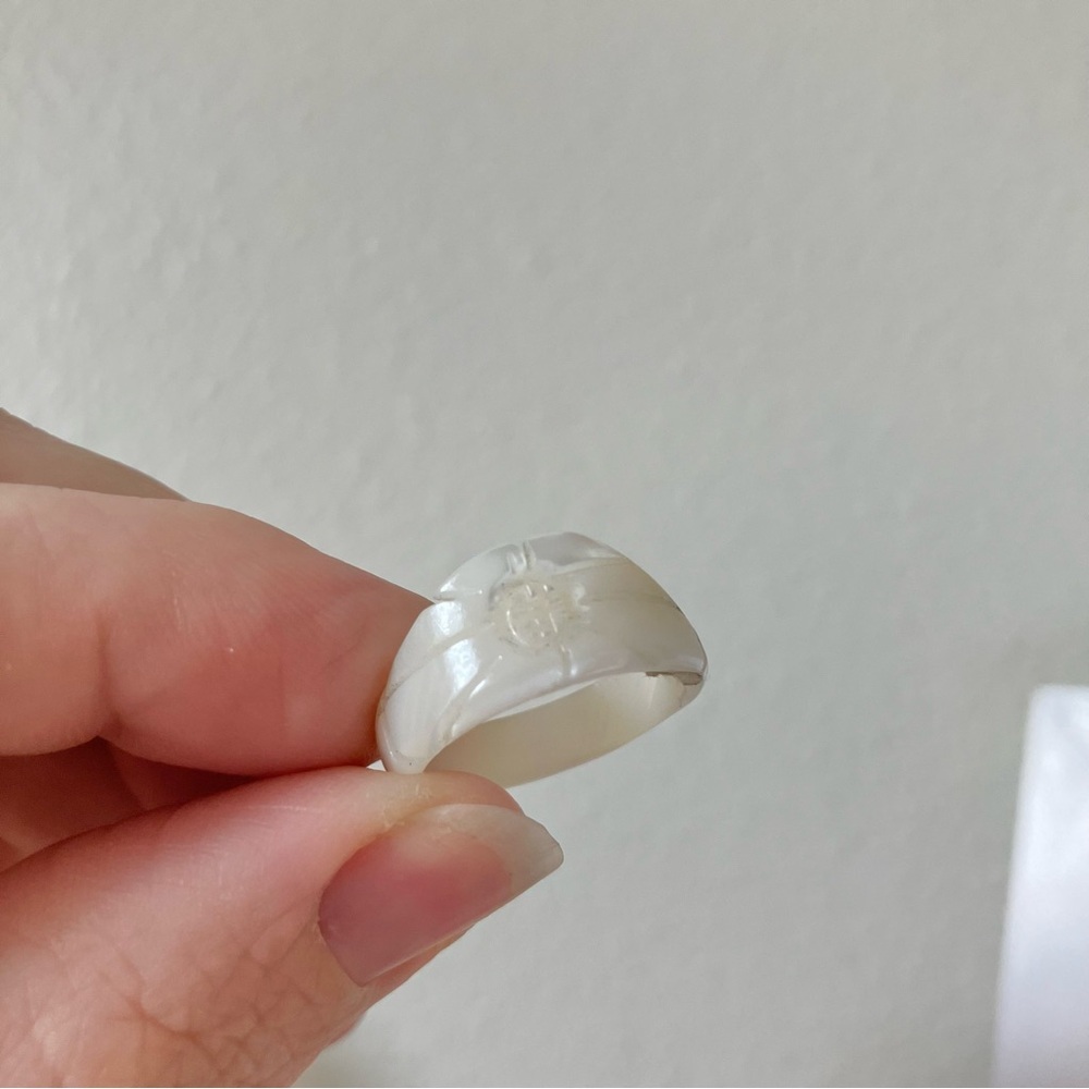 White Carved Mother of Pearl Ring Band “Gaia” Taiwan Chunky Earthy Eclectic Neut - Picture 12 of 13